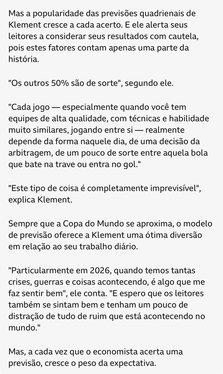 framengo1895's tweet photo. Joachim Klement, o guru da Copa, criou um modelo preditivo pra provar que os economistas não sabem prever nada. Só que o modelo dele acertou o campeão de 3 Copas. Ou seja, algo que ele criou pra ridicularizar as previsões, acertou mais do que todas. No fim, nem ele leva a sério https://t.co/h51nQP3z7O