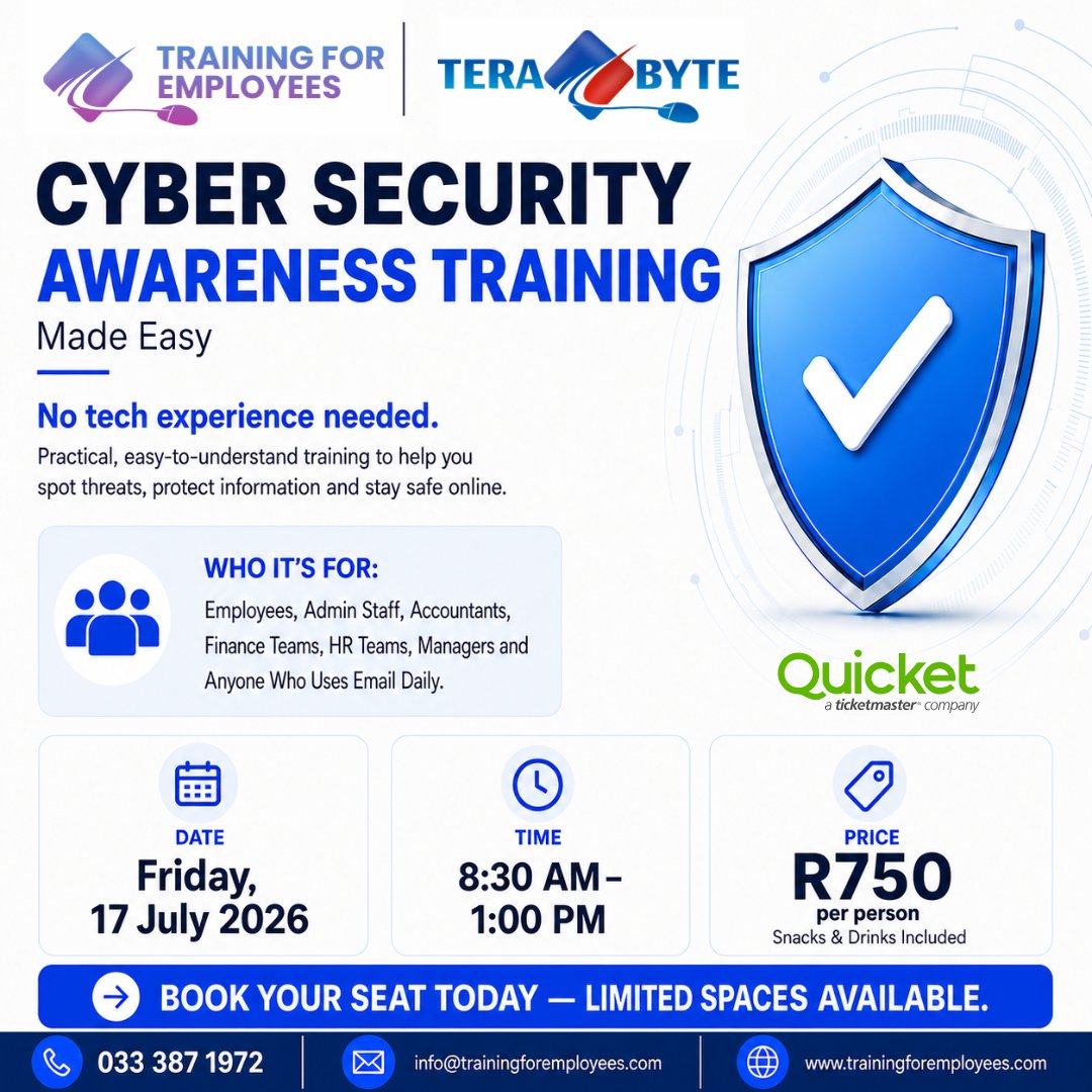 terabytedesigns's tweet photo. Cyber Security Awareness Training - Made Easy 🔐

Cyber security is no longer only an IT issue - it affects every person in your business who uses email, handles information, works with clients, processes payments, manages accounts or communicates online.
https://t.co/LyRgiJyB2l https://t.co/Kr8ZK2xbcn