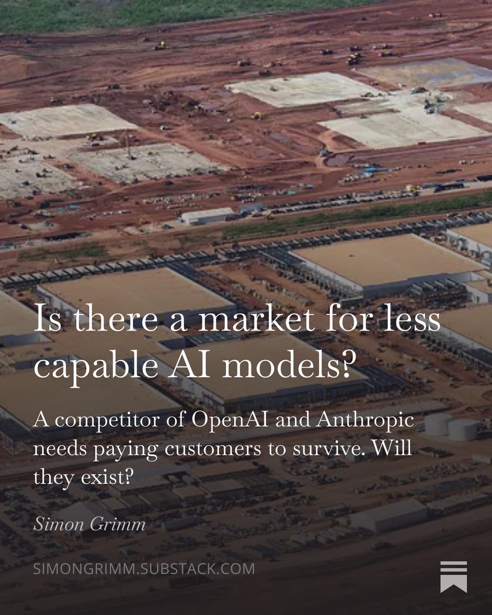 Simon__Grimm's tweet photo. Assume European governments release a good AI model that is only slightly worse than what is made by Anthropic or OpenAI. 

What happens next? 

In a new post, @pietergaricano and I describe the likely outcome: https://t.co/nzPvCmaRMv

The model would provide temporary independence. But a model that is close to the frontier one month will be far behind it six months later. To stay a fixed distance behind the frontier, the model would need constant improving. To fund that improvement, the model would have to make money.

The market for artificial intelligence is not like a market for goods, but more like the market for talent.

In many industries, the best workers make much more than normal workers: the best football players and musicians make thousands of times the industry average; in AI research, the best engineers earn tens of millions of dollars.

Artificial intelligence is similar. Revenues are extremely concentrated in two companies, OpenAI and Anthropic. This is explained by imperfect substitution: new models can do tasks that no combination of old models can do (see GPT 5.6 solving an open Erdős problem). But new models can also do existing tasks up to a standard that weaker models can't, similar to how people can write books or compose music, but no committee could write War and Peace or come up with Bach’s cantatas.

As a result, people and companies often prefer better models. This is even true if a new model is slightly more expensive and only slightly better. Many things in business and life have nonlinear outcomes: a slightly better sales pitch can win a contract; a slightly better job application is the difference between getting and not getting a job. Across such tasks, a slightly better model is worth all of the upside it creates.

We do not think open-source models will be able to meaningfully undercut frontier companies. This is because they are worse at the most economically valuable tasks and will likely only take on easy or unimportant tasks. If cheaper fast-follower models take over such tasks, we might again end up in a world that looks like the market for knowledge work: a lot of work is routine and modestly paid, while the best work on high-value problems and make enormous returns.

Revenue concentration has enormous consequences for how governments should think about investing in frontier AI development. 

Such investment is unlikely to be profitable. To justify investment, you might point to the national security benefits of such a model. But then we should be clear-eyed about the fact that it is governments who will pick up most of the tab. If you do a crash effort to build a frontier model, but end up two months behind the frontier, you will have spent hundreds of billions of dollars, without any market actors using your model. The same is true if you try to remain six months behind the frontier. Without financial returns (and without distillation, given that you'd need government funding), staying even a fixed distance behind the best models will be achievable only with exponentially growing subsidies.

Quite a bit of capital is being invested in companies that are developing or serving models behind the frontier: Mistral has raised at an €11.7 billion valuation, Baseten at $13 billion, Fireworks at $4 billion, and AMI Labs at €900 million. It is fine for private investors to take these risks. But European governments and those advising them should not assume there is a great opportunity being left on the table here. Instead, they should make life maximally easy for those private efforts.