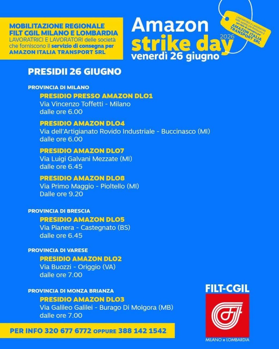 uniglobalunion's tweet photo. 🚨✊ STRIKE DAY IN ITALY! ✊🚨

Today, Amazon drivers in multiple locations in Italy are walking off the job and UNI Global Union stands with every single one of them. 💪🇮🇹

To every driver on the picket line today: you are not alone. The global labour movement has your back. 🌍❤️

United together we will win. Together we will #MakeAmazonPay!💥