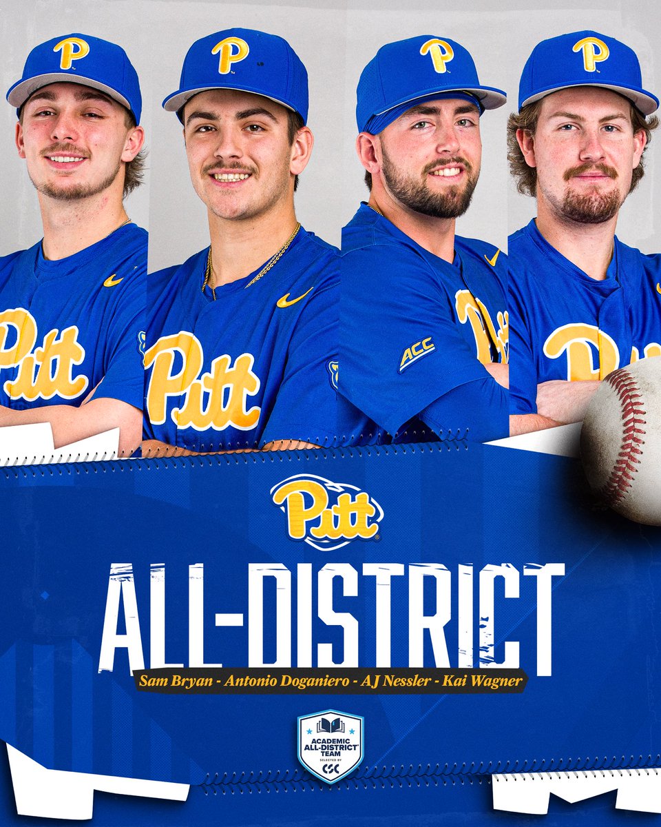 Pitt_BASE's tweet photo. CSC Academic All-District ✨📚

» @sam_bryan4 
» @Doganiero_22 
» @NesslerAJ 
» @KaiWagner07 https://t.co/kefRC4OQjV
