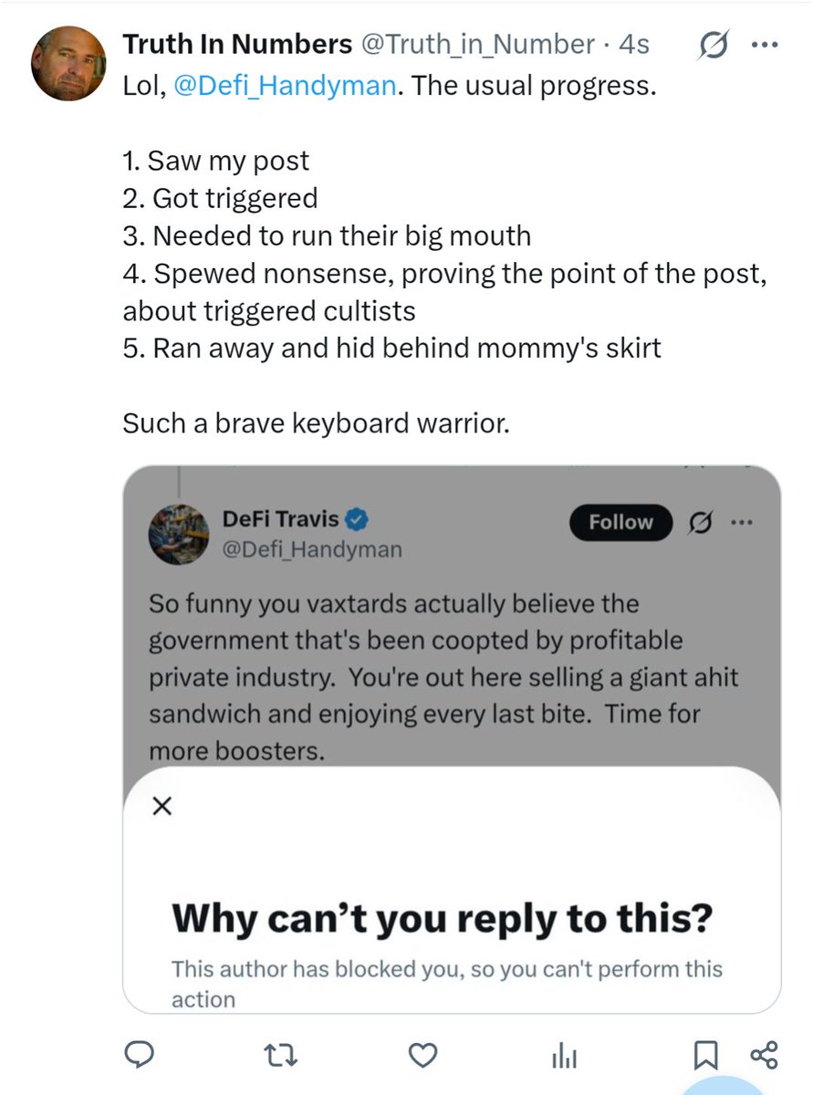3action's tweet photo. @Defi_Handyman @Truth_in_Number You really showed him, @Defi_Handyman. https://t.co/4q6AK70UQm