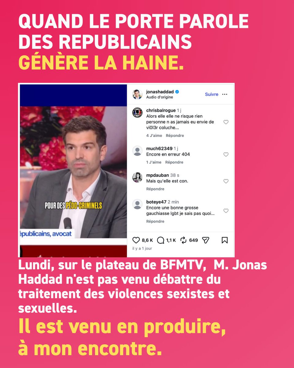Fleautey's tweet photo. Lundi, M. @jonashaddad n’est pas venu parler du traitement des violences sexistes et sexuelles, il est venu les susciter ! 

Humilier pour générer la violence, et inciter à la haine : c’est donc cela la mission de vos portes-paroles M. @BrunoRetailleau ? https://t.co/p5E8OkmF2M
