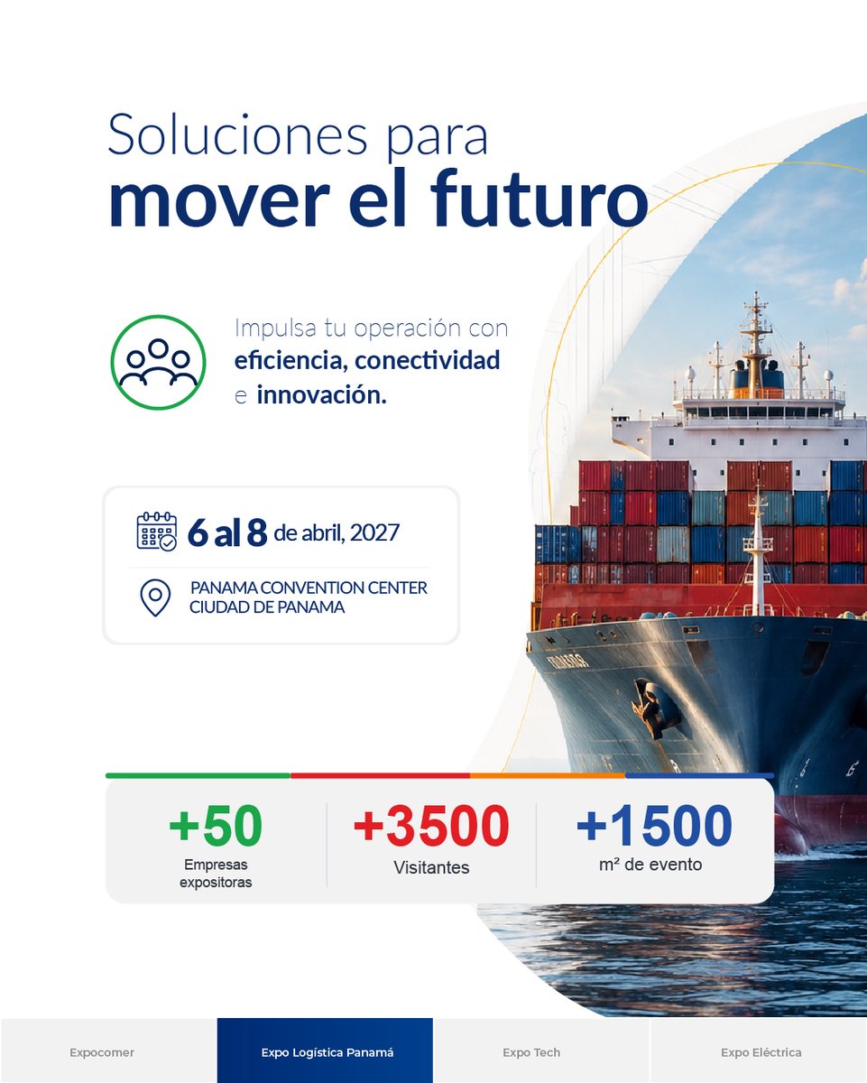 ExpoLogisticaPA's tweet photo. El futuro de la logística se mueve desde Panamá. 🚢✨

Del 6 al 8 de abril de 2027, Expo Logística Panamá reunirá soluciones, empresas y profesionales clave para impulsar operaciones más eficientes, conectadas e innovadoras.

#ExpoLogísticaPanamá  #Innovación #Conectividad https://t.co/Ri8SWRYlgj