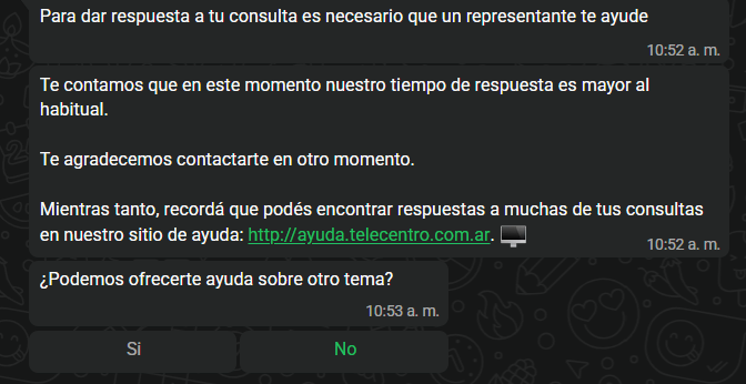 darox07's tweet photo. @TeleCentroAyuda 
Cómo es esta respuesta? Basicamente me quedo sin ayuda porque hay tiempo de respuesta elevado? Al menos ofreceme esperar. Necesito ayuda tecnica por constantes microcortes. https://t.co/Fli4i3D6XK