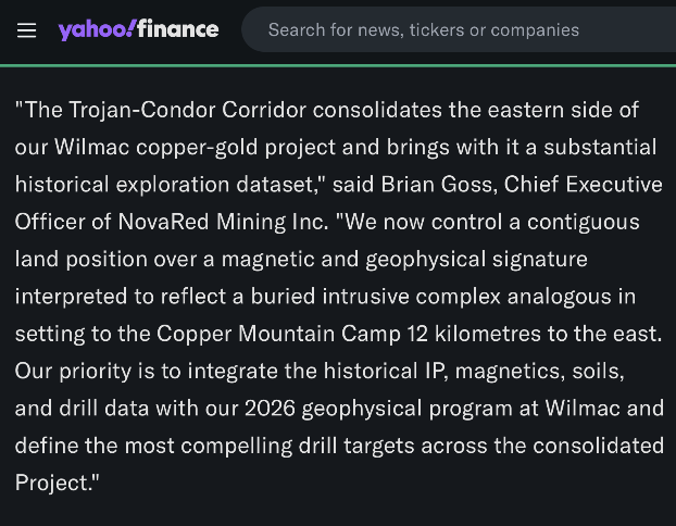 princeflog's tweet photo. I'M LOOKING FOR COMPANIES THAT COULD BENEFIT BEFORE THE CROWD ARRIVES

Every week I ask myself the same question: which junior miners actually have the ingredients to grow?

For me, $NRED checks more boxes than most

The company controls 39,726 acres, has 3 priority drill targets, completed 29.5 km of geophysical surveys and committed C$8.5M toward Wilmac

Now governments are investing heavily in domestic critical minerals infrastructure

That's why I think NovaRed deserves attention 
It's already positioned in Canada while North America is actively looking for future copper supply instead of relying on imports

Consensus target: C$3.25 | Bullish target: C$4.95

Time will tell, but I like the setup