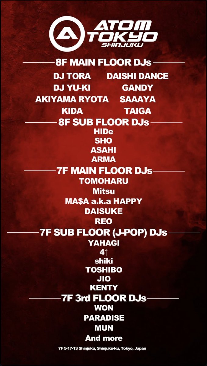WA5kh7z's tweet photo. Tonight in 新宿
2026年6月26日(金)

【 ATOM SHINJUKU】

ゲスト、VIPお取り出来ます！
希望の方はお気軽に連絡下さい！ 

アトムゲスト ATOMゲスト 
アトム新宿ゲスト ATOM新宿ゲスト https://t.co/8MLcdCy3pi