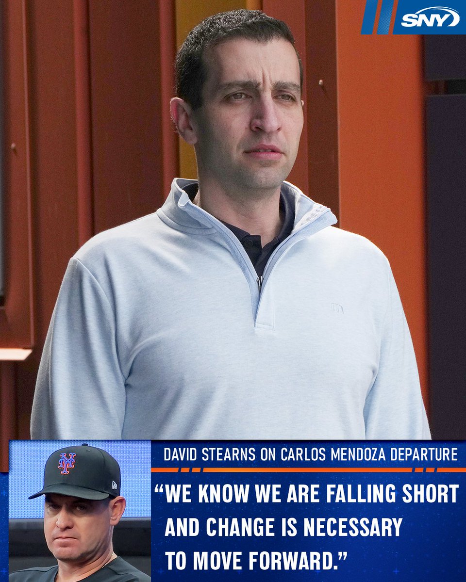 SNY_Mets's tweet photo. David Stearns on the departure of Carlos Mendoza:

“Carlos has led the organization with passion and grace and is beloved by everyone who works with him on a daily basis.

Carlos’ impact on our players, staff, and culture over the last three seasons has been transformative.

Unfortunately, we know we are falling short and change is necessary to move forward."