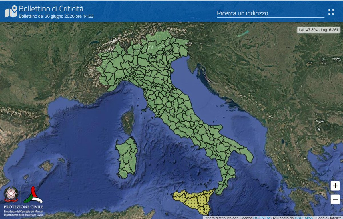 DPCgov's tweet photo. Sabato 27 giugno
🟡🔔 #allertaGIALLA in Sicilia. Consulta il bollettino di allerta meteo-idro👉 https://t.co/mE6sFKOFBq https://t.co/9NOGmY0hOb