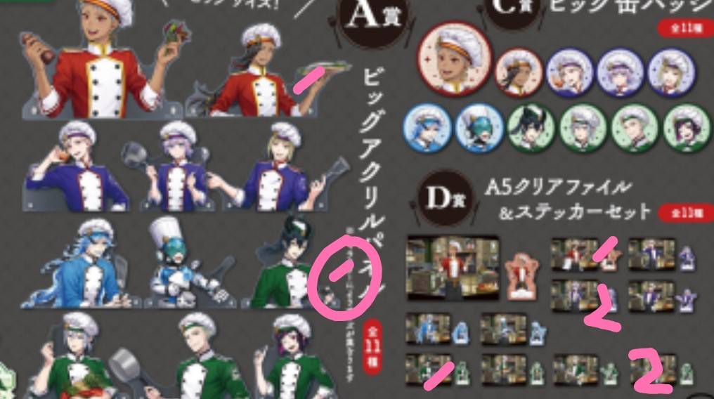 R827612's tweet photo. ツイステ　マスシェフ　
アニプレ くじ

譲:Ａ賞、B賞、C賞、D賞
求:定価+送料 PayPay・ 銀行振込
(A賞は+梱包費)

数字分譲渡可能
丸がついている物は抱き合わせにD賞をお願いいたします
抱き合わせ可能数を記載してください
数が多いため画像はDMに添付
引き換え済み

半額先払い希望です。 https://t.co/Ha8FMCE52k