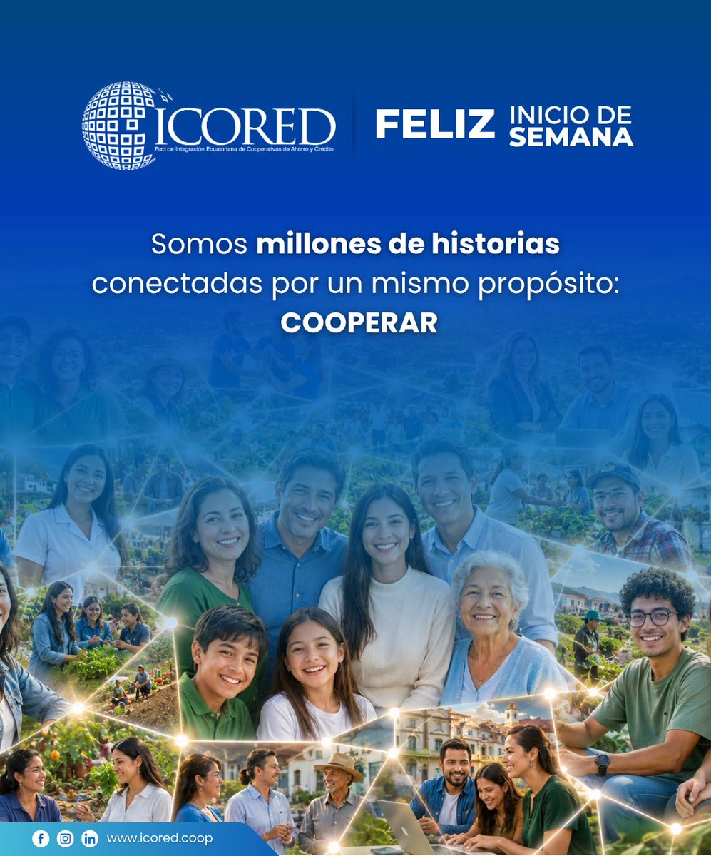 IcoredEC's tweet photo. 🤝 ¡Feliz inicio de semana! 🌱
Que estos días vengan cargados de motivación, aprendizajes y logros compartidos. 📚🏆
¡Sigamos trabajando unidos por un futuro mejor! 🌍💚
#EcuadorPaísCooperativo #Icored #CooperativasIcored #cooperativasecuador #IcoredEcuador https://t.co/Isy0ma50yC