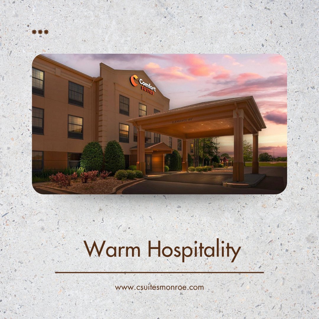 csuitesmonroe's tweet photo. Warm Hospitality

For Bookings: https://t.co/apjFpXDEeK.

#ComfortSuitesMonroe #Travel #Hospitality #Louisiana #Relax #Vacation #Holidays #Tourism #Tour #Experience #Trip #Traveladdict #Amazing #Luxuryamenities #LuxuryRetreat #ElegantEscape #SpotlessStay #ComfortRedefined https://t.co/YjfFVy1EBV