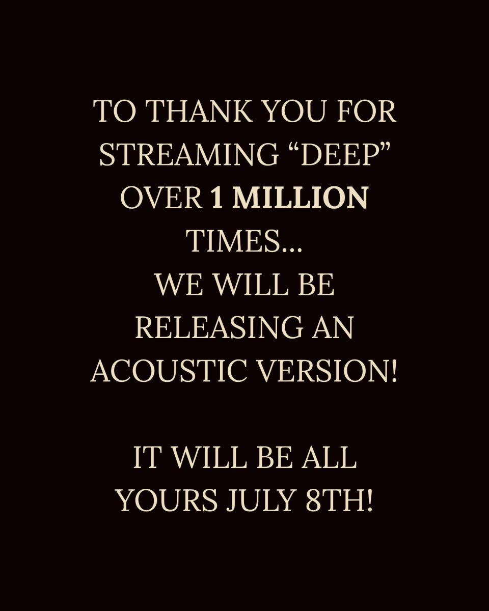 BlkStoneCherry's tweet photo. To thank you for streaming "Deep" over 1 million times...
We will be releasing an acoustic version!

It will be all yours July 8th! https://t.co/CSAHAnV2W4