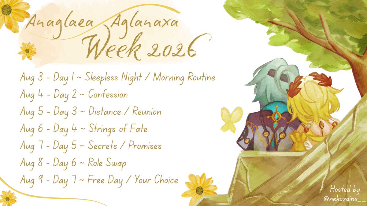 nekozaine__'s tweet photo. Hello, #anaglaea #aglanaxa nation! 💚💛💚

Sorry for the long wait! I present you a dedicated week for our beloved Anaxa &amp; Aglaea ship! 🌿🪡🌿
Rules &amp; FAQ on the reply🗒️

Please tag #AnaglaeaWeek2026 / #AglanaxaWeek2026 if you want to participate! Let's have fun this year too! https://t.co/sBfkCazd7j