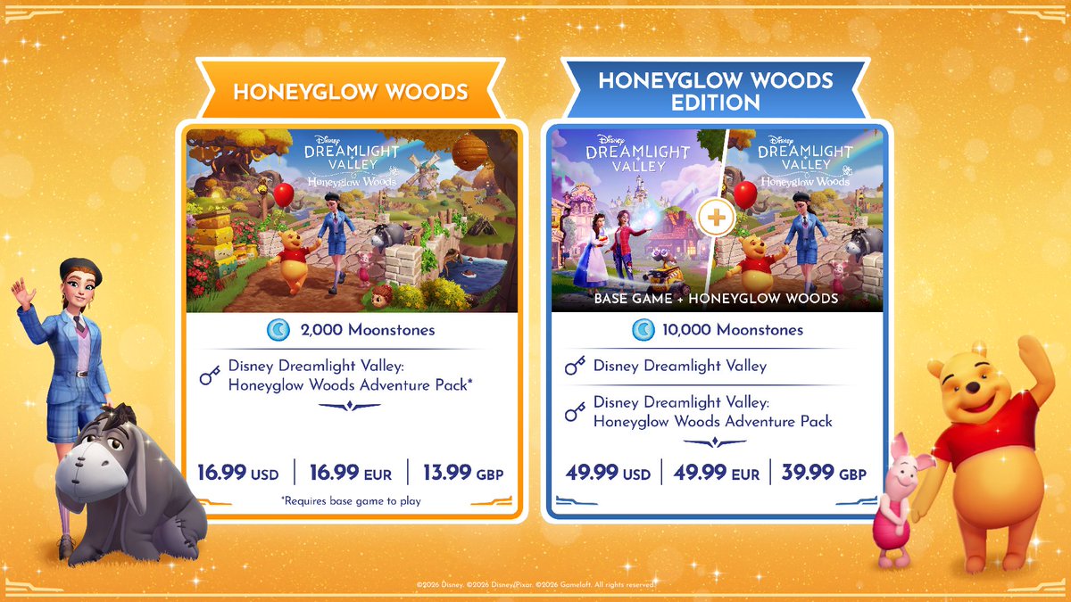 DisneyDLV's tweet photo. The Honeyglow Woods Adventure Pack is coming in two magical versions. Whether you're a longtime player or you're just beginning your Valley adventure, there's one made for you✨ https://t.co/rl2hfbKMuw