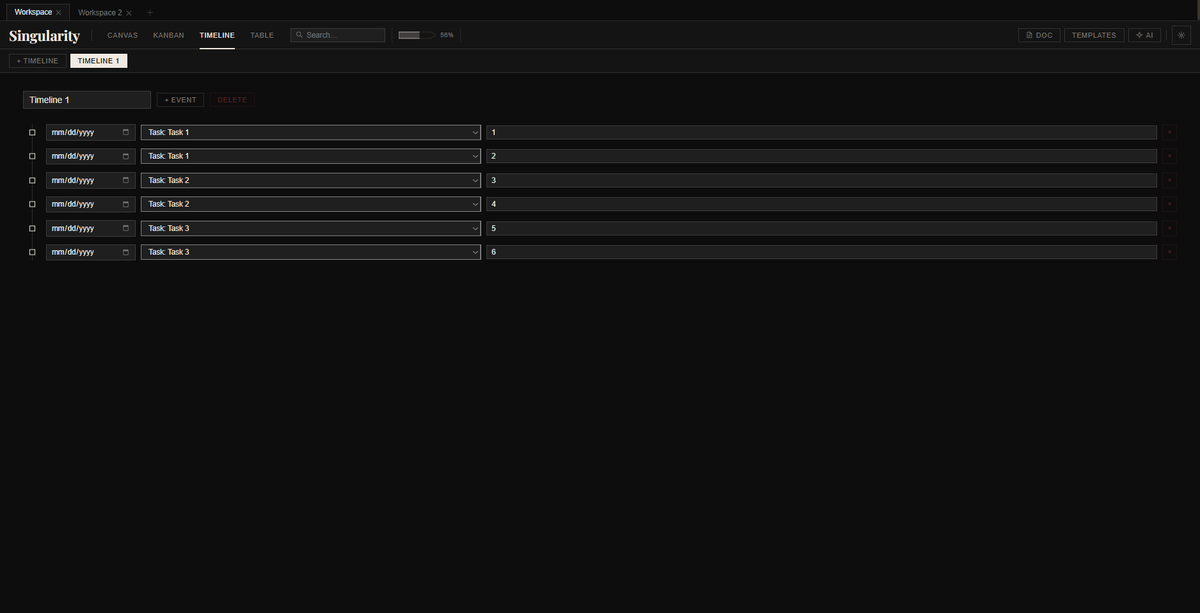 v1rerra's tweet photo. Singularity Workspace — one dataset, four views:

🎨 Canvas — infinite node graph, connect anything
📋 Kanban — custom columns, drag and drop  
📅 Timeline — chronological event mapping
📊 Table — sortable, click to jump to canvas

Change one. Updates everywhere. Instantly. https://t.co/zrCgfsHWVo