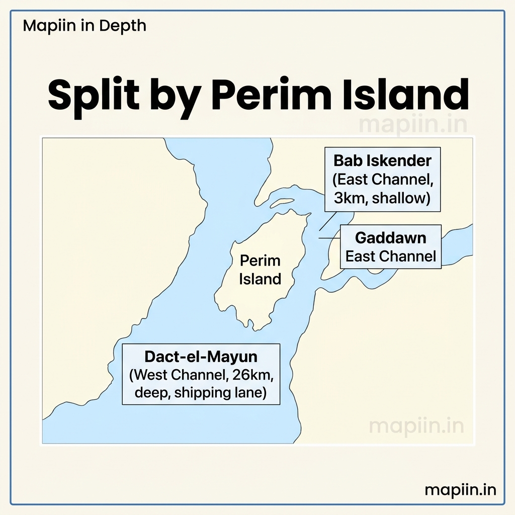 _mapiin's tweet photo. 📍 Mapiin in Depth: The Bab-el-Mandeb Strait

Why does a tiny 29km wide strait in the Middle East control 12% of all global trade?

Also known as the 'Gateway of Tears', the Bab-el-Mandeb Strait is one of the world's most critical maritime chokepoints. For UPSC aspirants, this region is a goldmine for GS1 (Physical Geography) and GS2 (International Relations) questions.

Key UPSC Facts:
1. It connects the Red Sea to the Gulf of Aden (and onwards to the Indian Ocean).
2. It is flanked by Yemen in Asia, and Djibouti and Eritrea in Africa.
3. Perim Island (Yemen) splits the strait into two channels-the western channel is the deep shipping lane.
4. Due to its strategic nature, Djibouti hosts military bases for the US, China, France, and Japan.

Stop memorizing dry maps. Learn geography on interactive maps that show you context, news layers, and instant quizzes.

👉 Try it for free at: https://t.co/zvK1GOJvdO

#MapiinInDepth #UPSCGeography #MappingUPSC #Prelims2026 #Geopolitics #BabElMandeb #IASPrep #Mapping #UPSCNotes