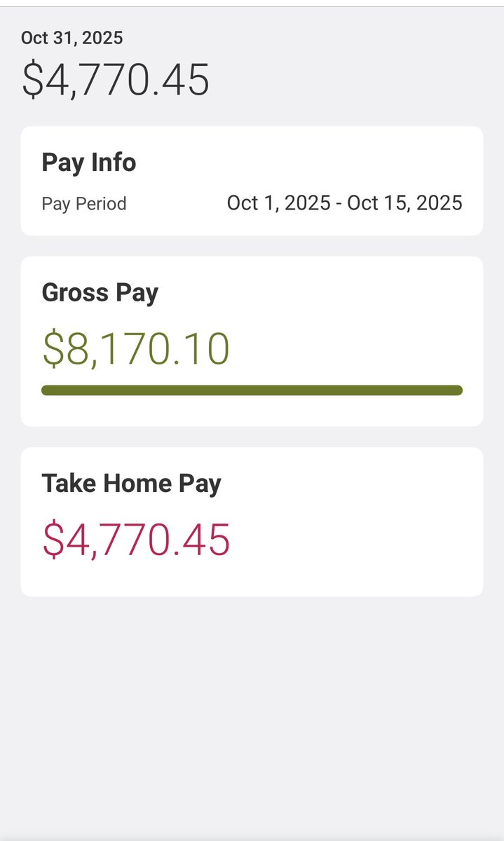 LiveUnbounded's tweet photo. @CherieBeneteau @REALGRMOM Same.  I worked almost 200 hours in 2 weeks for this paycheck.  What the actual fuck. https://t.co/uWN5Xrq4eM
