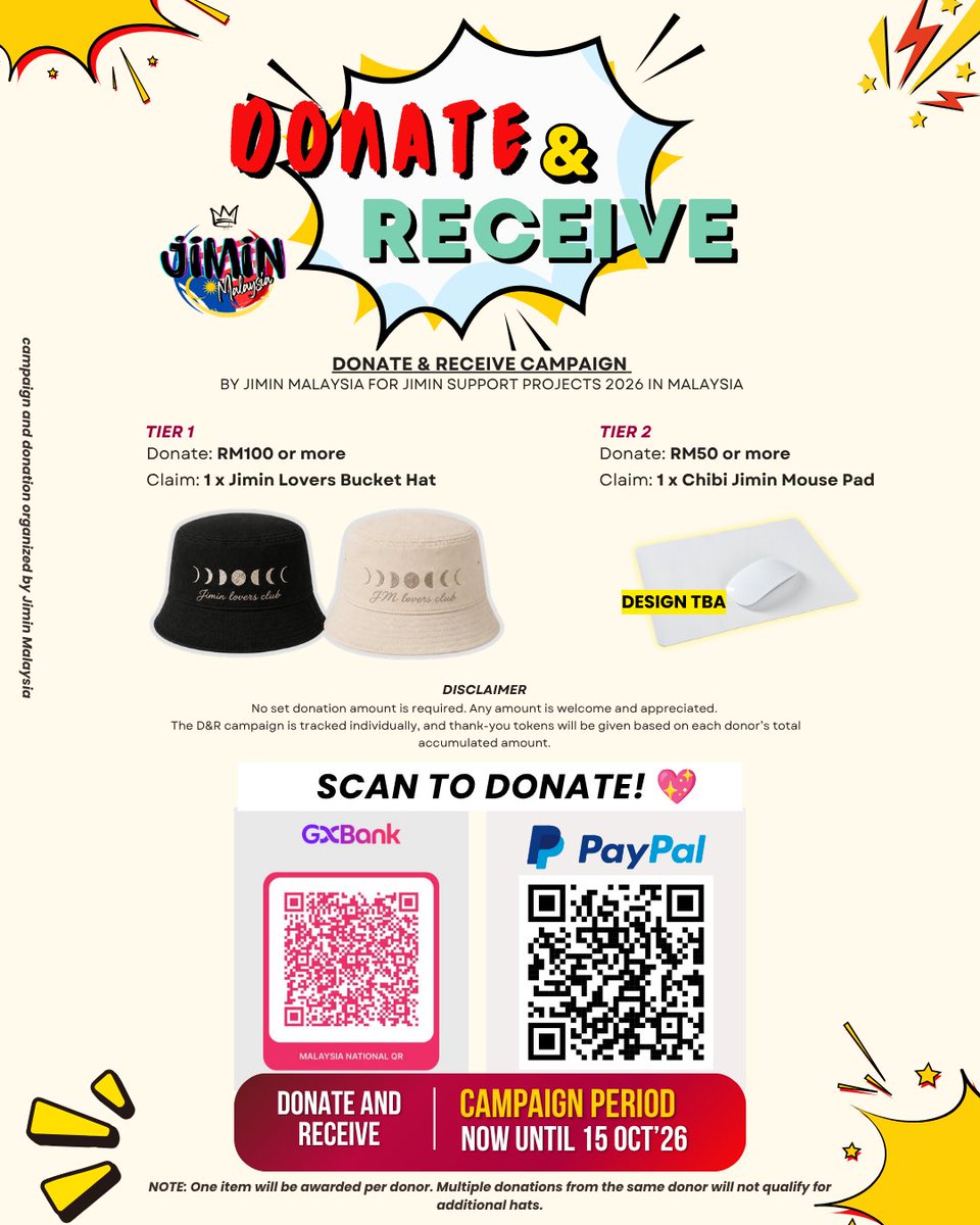JiminMalaysia's tweet photo. Donation Update | 26.06.2026 

🎉 RM2,190.60 🎉

We’ve crossed the RM2K mark!🥹Thank you so much to everyone who donated to the project so far.  

111 days left until we close  the donation. You can check out the poster below for more info.  

Any amount helps💛

#JIMIN
#지민 https://t.co/8DNbzlOjo2