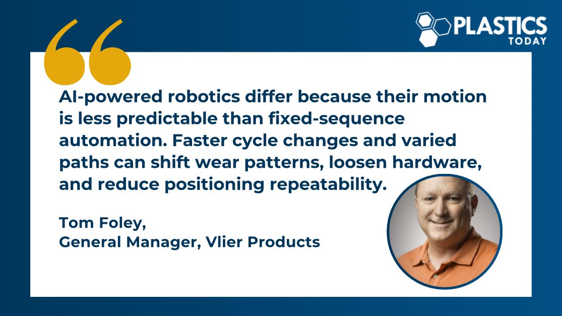plasticstoday's tweet photo. AI-powered robotics require precision-engineered mechanical components to maintain reliability, positioning accuracy, and uptime in high-volume plastics production environments. Check out our coverage here: https://t.co/wmZc9aJzlu https://t.co/z0d26Bc9q4