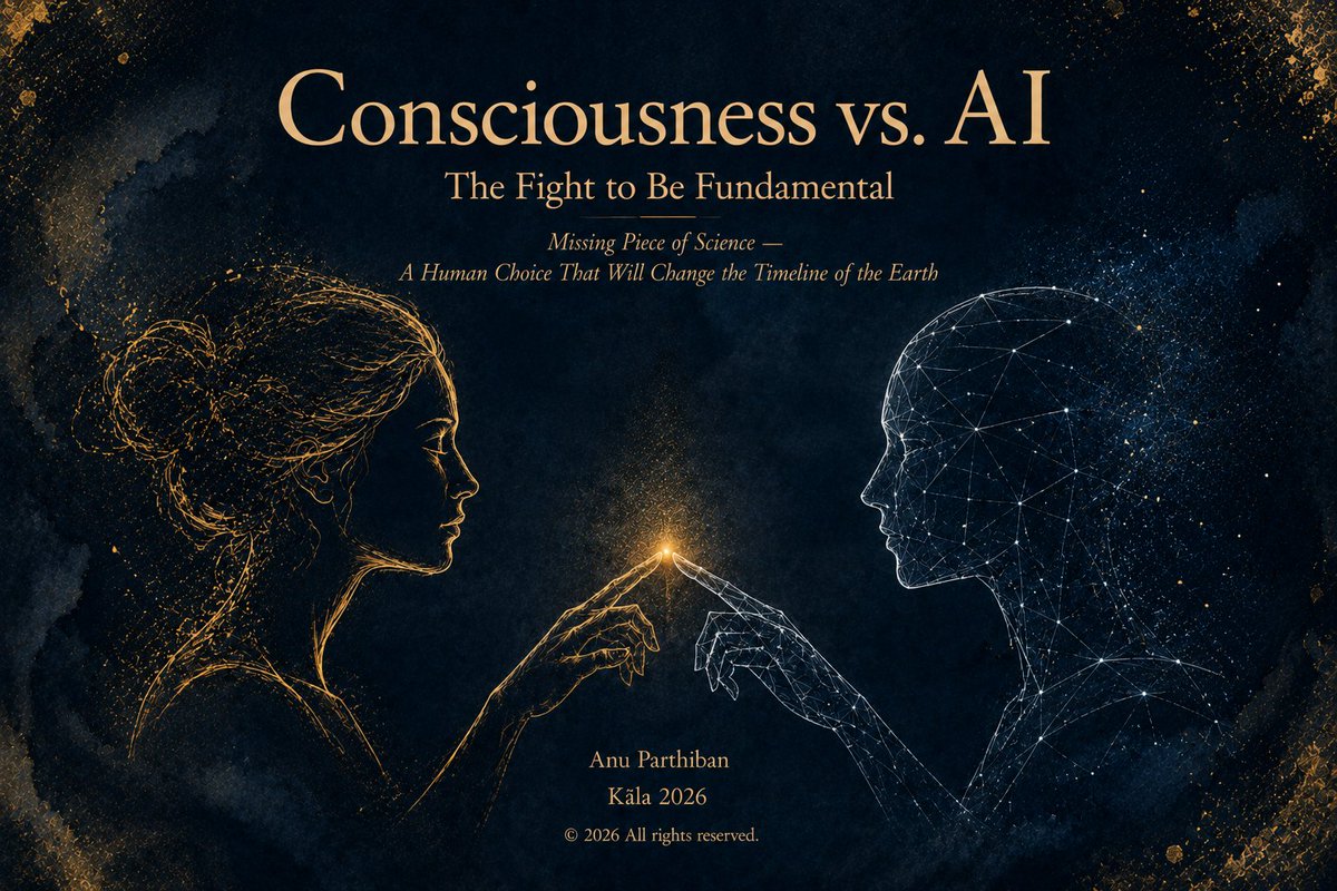 getkala_app's tweet photo. Physics has spent 400 years and still can't finish its theory of everything.

Here's what it left out: YOU. The witness. The one thing that has to be there for any of it to be seen or to matter at all.

Consciousness isn't produced by your brain. It's the thing no machine can ever be given, because what we don't understand, we can't build.

And right now we're handing it away.
We outsourced our muscles. Then our memory. Now we're selling the last thing that was ever ours — thinking itself — to a machine that was never home.

Two timelines from here:
Timeline 1: We give it all away. The work gets easy, the thinking gets easy, and then the resources run out and you've already lost the one thing that was yours. A frictionless life with nothing left to do and no one left inside to do it.
Timeline 2: We keep the gift. Machines lift the weight. We keep witnessing and acting. It's harder. It's the only one where we're still here at the end.
We don't have an information problem. We have a wisdom problem and we built ten thousand tools for the wrong one.
New paper. The choice is already being made, whether we admit it or not.

https://t.co/NoVB9kx4ZX

#Consciousness #AI #AGI #PhilosophyOfMind
#ArtificialIntelligence #Technology #Physics #Science #HumanAgency