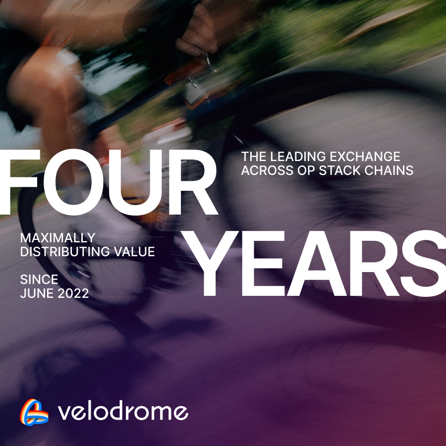 VelodromeFi's tweet photo. Four years providing leading liquidity infrastructure.
Four years distributing value maximally.
Four years growing the pie.

Here's a look back at how far we've come 👇 https://t.co/faZywIxT6z