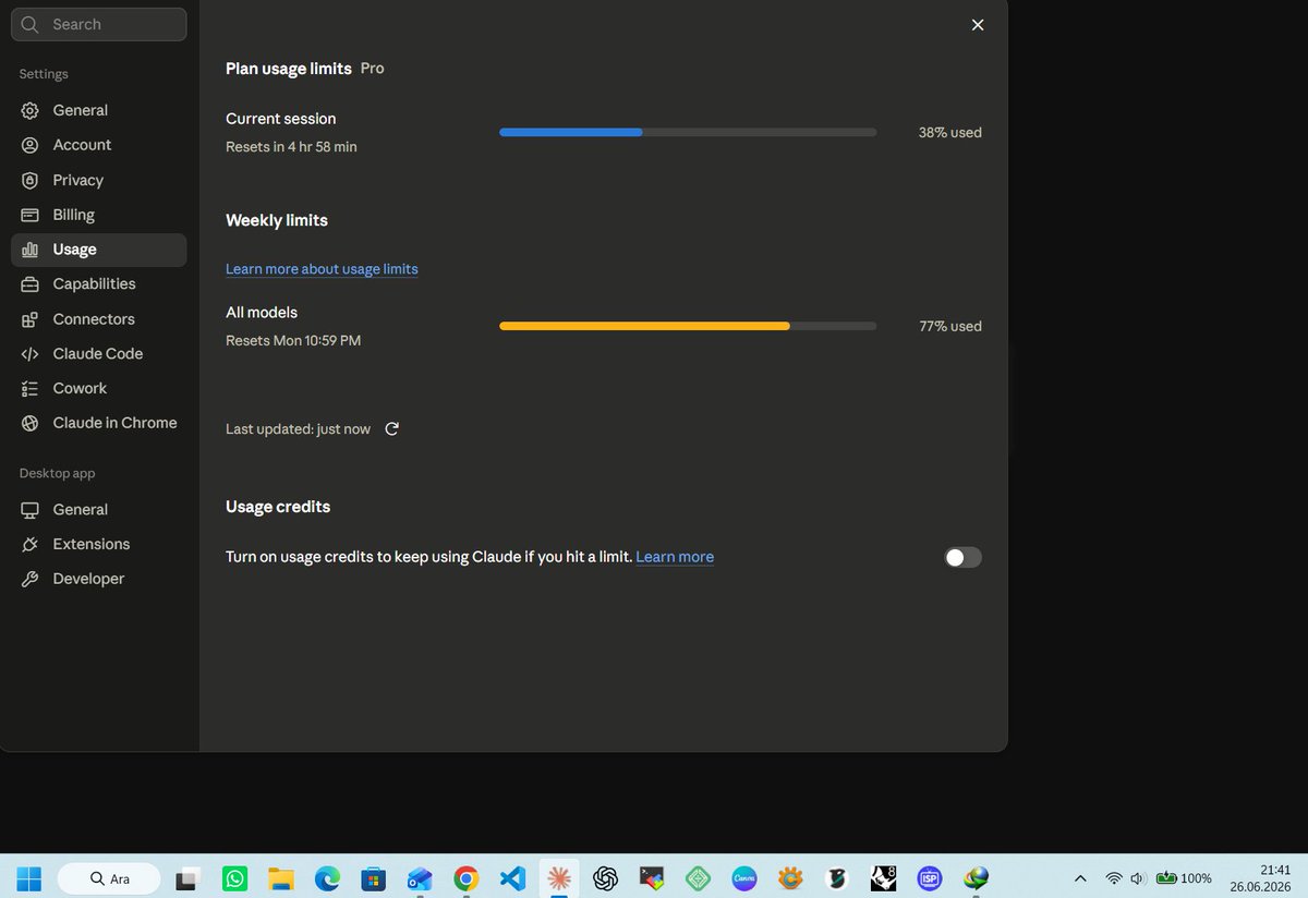 aliaytac09's tweet photo. @DarioAmodei @claudeai  @ClaudeDevs There is a major issue that started with the most recent session and the one prior: my usage limits are being exhausted within just two minutes, even without me doing anything.
Currently, Claude is connected only to my phone and VS Code, and + https://t.co/HblFPRwouR