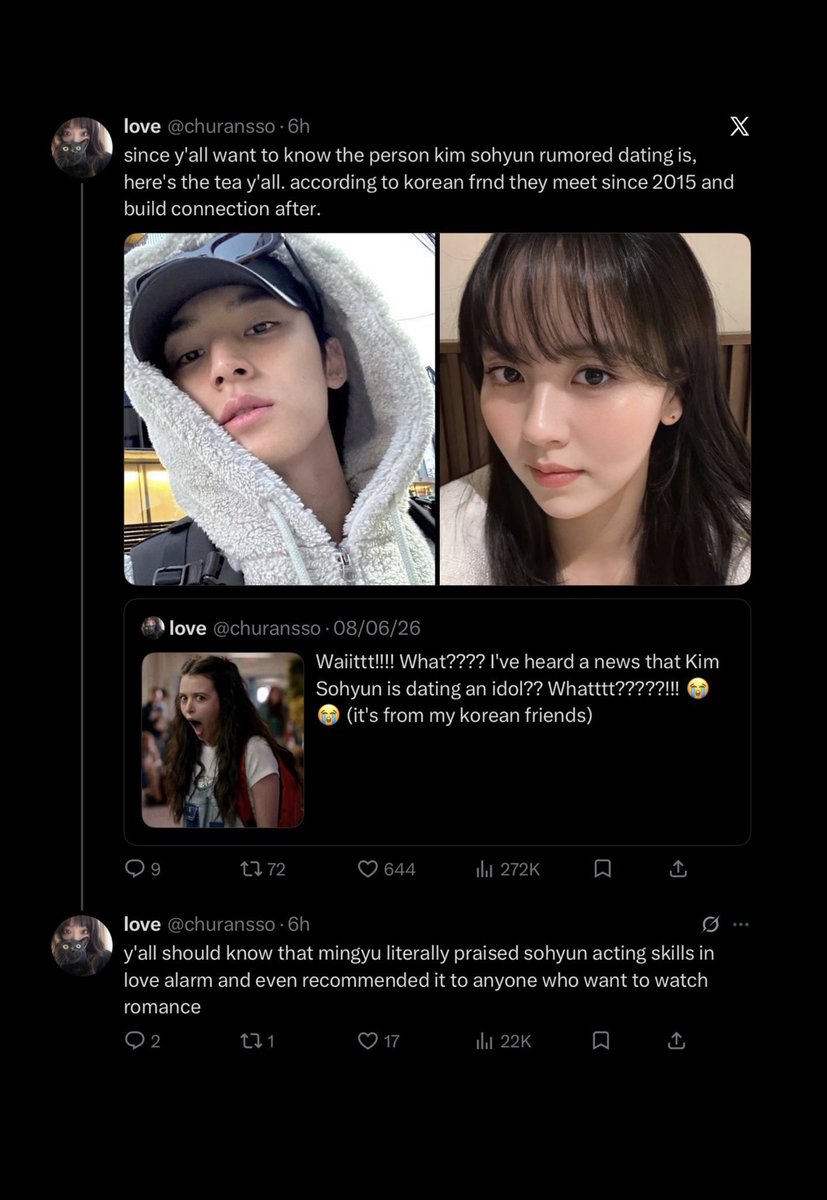 Nebula128461's tweet photo. Before mg was dating Jennie Yesterday MG was dating Karina, before that he was dating actress Kim Sohyun now according to twice fans it’s Jihyo , last month according to people he was dating Somi in July Mingyu will date me and yes I have proofs i love my job my career too 😊 https://t.co/o0AM3zBJ7P