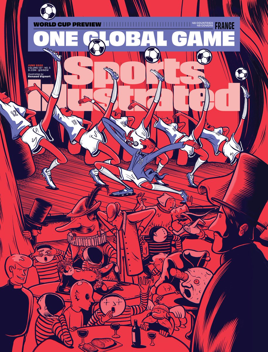 TheMinute_Group's tweet photo. As France faces Norway in their final group match today, we are celebrating the team with their very own @SInow cover! 

The vibrant illustration, created by artist Renaud Vigourt, depicts the France National Team as a French Cancan group, juggling soccer balls while dancing on stage. Highlighting the nation's rich cultural history, Kylian Mbappé is featured as a Monsieur Loyal character, performing in front of an audience composed of famous French figures from movies, literature, cartoons and comics.

👉 Explore the inspiration behind France's artwork and SI's entire 48-cover gallery here: https://t.co/vC6jGCkdOs

#WorldCup #MinuteMedia #SportsIllustrated