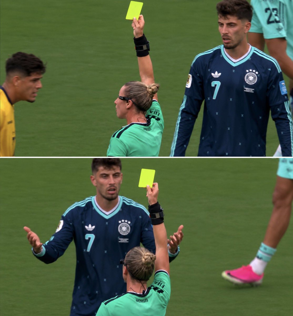 Only1tommo's tweet photo. During yesterday's game, Kai Havertz forgot he wasn't playing for Arsenal and was visibly upset when Piero Hincapie got a yellow card. 🤣🤣🤣 https://t.co/rx2hQ23A9e