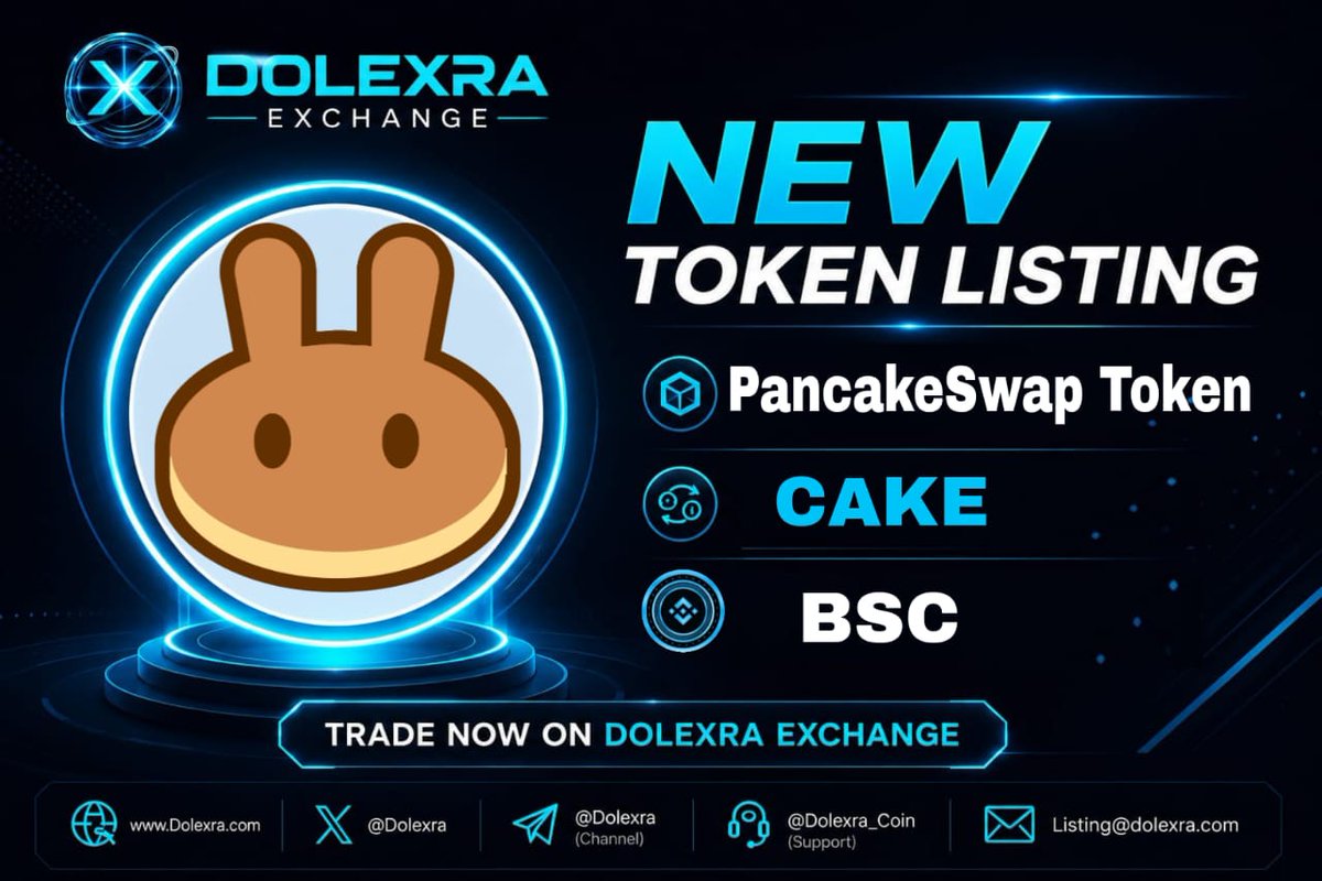 Dolexra's tweet photo. NEW LISTING

Dolexra Exchange is pleased to announce the listing of PancakeSwap (CAKE).

Trading Pair: CAKE/USDTNetwork: BNB Smart Chain (BSC)

Start trading CAKE securely on Dolexra Exchange.

🌐 Website: https://t.co/gCvvaX8dM6𝕏 X: @Dolexra📢 Telegram Channel: @Dolexra🛠 Telegram Support: @Dolexra_Coin✉️ Email: Listing@Dolexra.com

#Dolexra #NewListing #CAKE #PancakeSwap #BSC #Crypto #Exchange #Blockchain #dolexraexchange