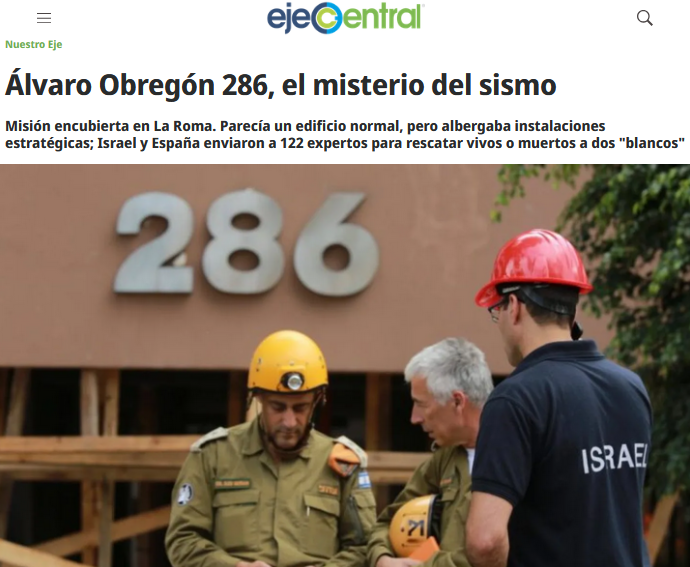 elapagondedic's tweet photo. En septiembre de 2017, apenas ocurrido el sismo en la Ciudad de México, Benjamin Netanyahu se comunicó con Luis Videgaray para acordar la llegada de un grupo de conscriptos del ejército terrorista israelí para realizar labores de rescate.

Primero llegaron a una fábrica de textiles colapsada en la colonia Obrera y rescataron el cuerpo de un hombre -judío, claro- de origen argentino, fallecido junto con sus empleados: los israelís rescataron al hombre únicamente y posteriormente se trasladaron a su principal objetivo, un edificio de oficinas en la colonia Roma. 

Les interesaba un predio en específico, ubicado en Av. Álvaro Obregón, al cual los israelís llegaron de inmediato haciendo y montaron un operativo de rescate en total libertad, sin rendirle cuentas a nadie ni pedir permisos de ningún tipo: clásicos judíos, clásicos sionistas.

Al lugar también llegó un equipo gringo de rescate con todo y embajadora (entonces Roberta Jacobson), quienes fungieron como gestores para que los conscriptos del ejército sionista operara sin ser molestado y con prioridad sobre los demás grupos de rescatistas, nacionales y extranjeros.

Al cabo de 7 días los israelís extrajeron el cuerpo de una mujer que trabajaba en una misteriosa empresa cuyas oficinas se encontraban en el edificio colapsado; hecho esto, los rescatistas en cuestión recogieron sus cosas y se largaron de regreso a la Palestina ocupada llevándose el cuerpo de la víctima de quién jamás se supo su identidad.

De los equipos de cómputo en sitio, la @SEMAR_mx se encargó de recogerlos con total discreción y sin dar parte de nada.

Después de estos años resulta obvio que lo que buscaban los israelís era proteger una operación de inteligencia y espionaje cuya sede se encontraba en dicho inmueble: es lo que hace Israel en todo el mundo -a nombre de los gringos casi siempre- y lo que explica tanto sigilo. Así de servil y de tan poca dignidad era la administración de Peña Nieto frente Washington y su pequeña colonia genocida.