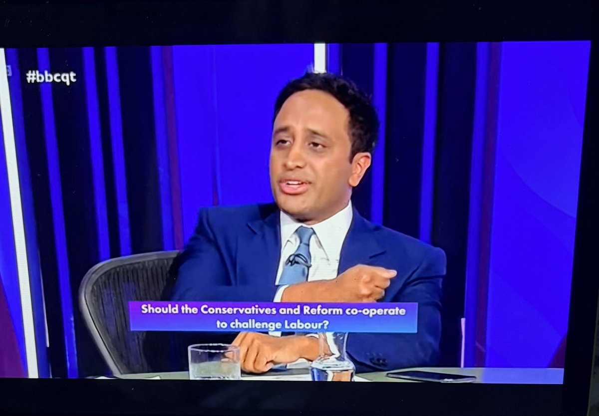 IndiaWilloughby's tweet photo. Just flicking through the channels. What an absolute joke the BBC now is 🙄. Is Zia Yusuf ever NOT on this programme? Same goes for Reform’s London Mayor candidate. This is blatant biased propaganda. Outrageous disproportionate platforming. #BBCQT @bbcquestiontime https://t.co/xHsvTpqtd3