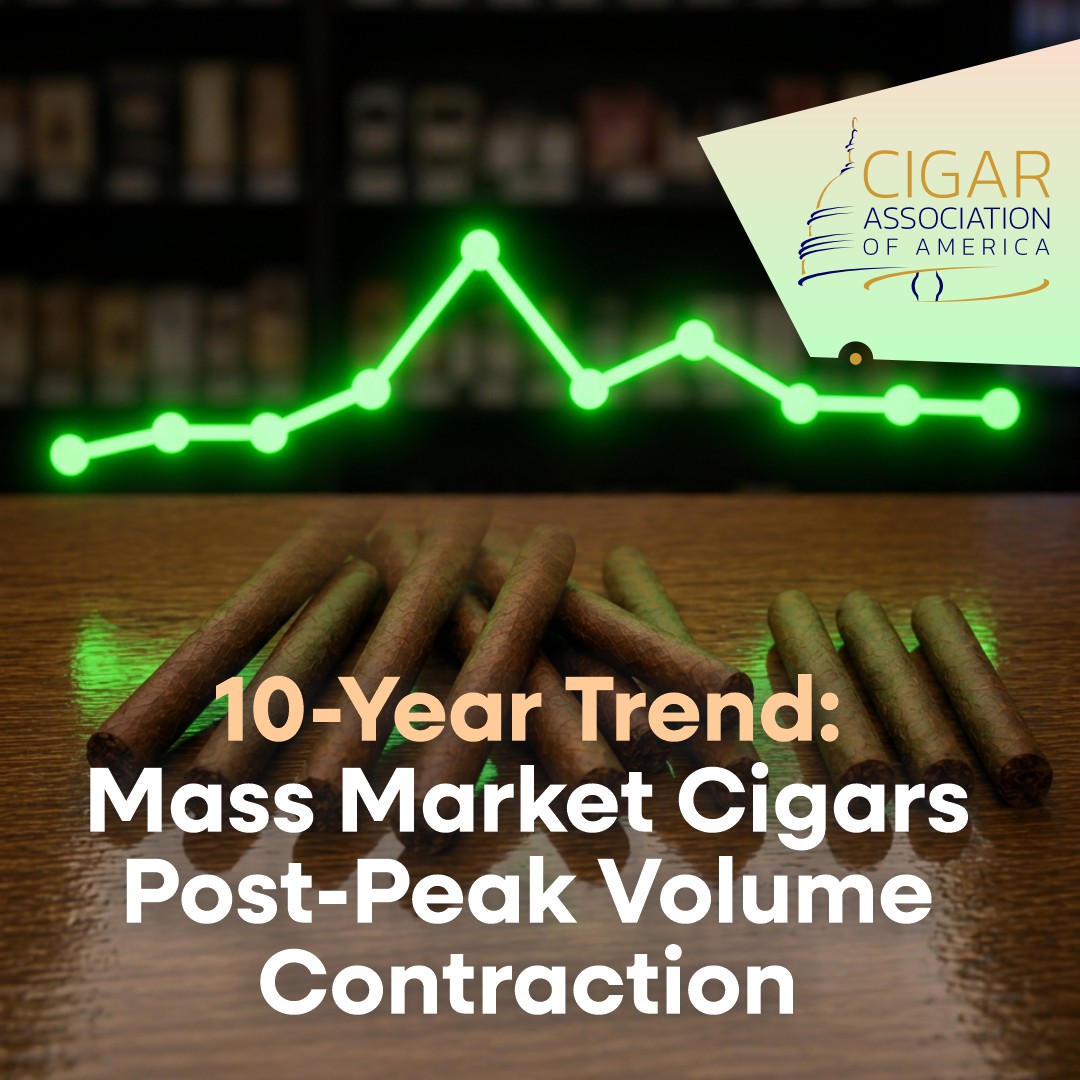 CigarAssoc's tweet photo. Over the past decade, mass market large cigar volumes have become more volatile and are trending below prior peaks.

Recent data continues to reflect softer volumes relative to earlier highs, reinforcing a longer-term pattern.

#caa #cigarassociation #cigardata https://t.co/HZfSIhqkMP