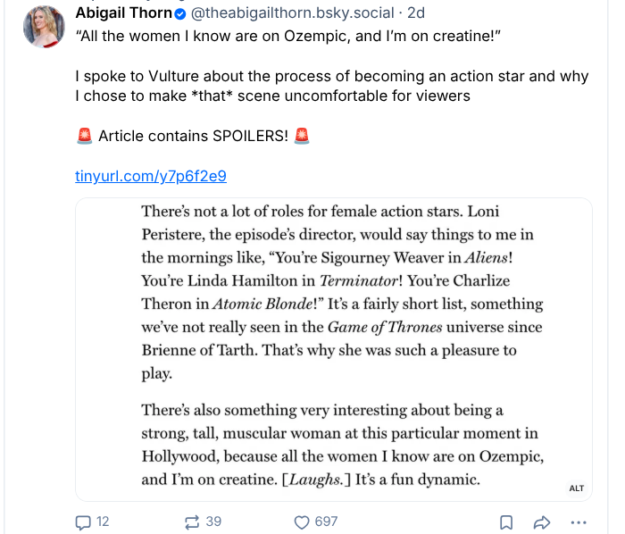 ForWomenScot's tweet photo. More gaslighting from Oliver Thorn who is gloating about taking a "female" action role (of which, he acknowledges, there are very few).

He continues to show off about his (male) ability to build muscle. https://t.co/fOnotSk3go