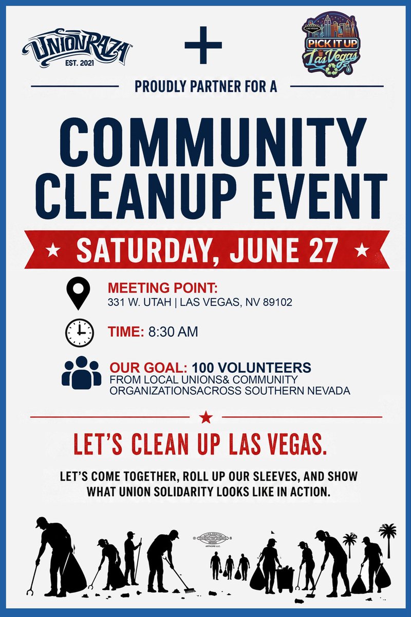 marko_hrndz's tweet photo. Don't forget! Join us this Saturday for the Community Cleanup Event! 
#lasvegas #communitycleanup #laborersrising https://t.co/K4Mm6mrnZ1