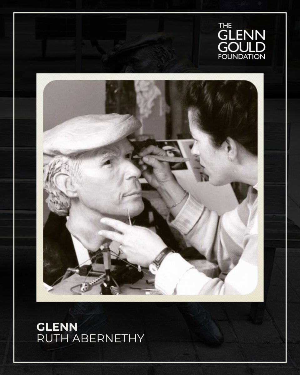 GlennGould's tweet photo. #Throwback to a legendary moment in Canadian art!⁠
⁠
Here is sculptor Ruth Abernethy putting the finishing touches on Glenn Gould’s face before it was cast in bronze. https://t.co/BsMCU2iexh