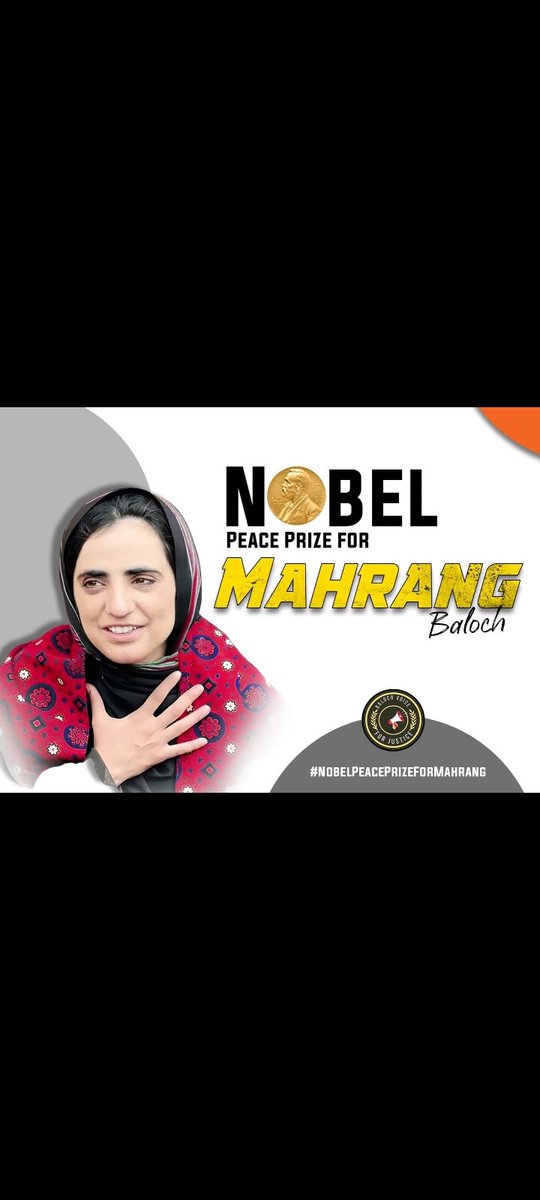 laibabaloch558's tweet photo. ڈاکٹر ماہ رنگ بلوچ دوسری بار نوبل امن انعام کے لیے نامزد
#NobelPeacePrizeForMahrang https://t.co/QYnTdZDnQj