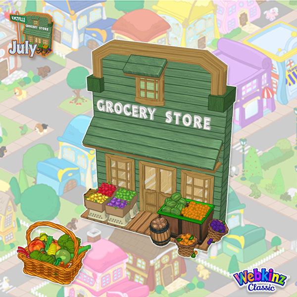 webkinz's tweet photo. 👀SNEAK PEEK: July Kinzville Challenge!👀

The new Kinzville Challenge in #WebkinzClassic starts on JULY 1, and players who complete all 3 tasks before the end of the month will receive a Basket of Veggies, along with a NEW Kinzville Grocery Store!🛒

🔗 https://t.co/J38FtfX3e8 https://t.co/Zh39uWNKlc