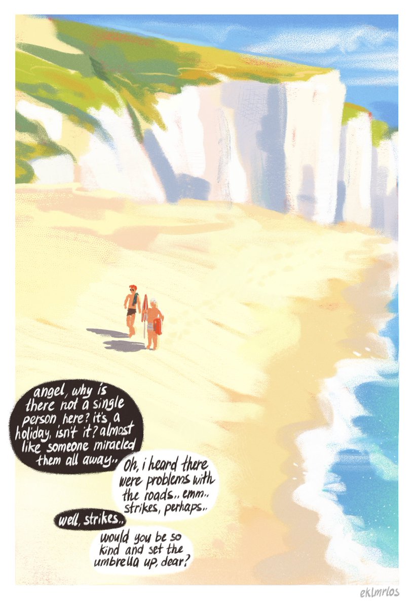elkmrlos's tweet photo. feeling hot? i have a comic inspired by that heatwave that might help.
it’s very romantic, flirty, summery, and veeery explicit. too much sunscreen. just them being happy, swimming, making out, and having 🍑 on the beach.

link below 
#goodomens https://t.co/jWsYTtxRQ9