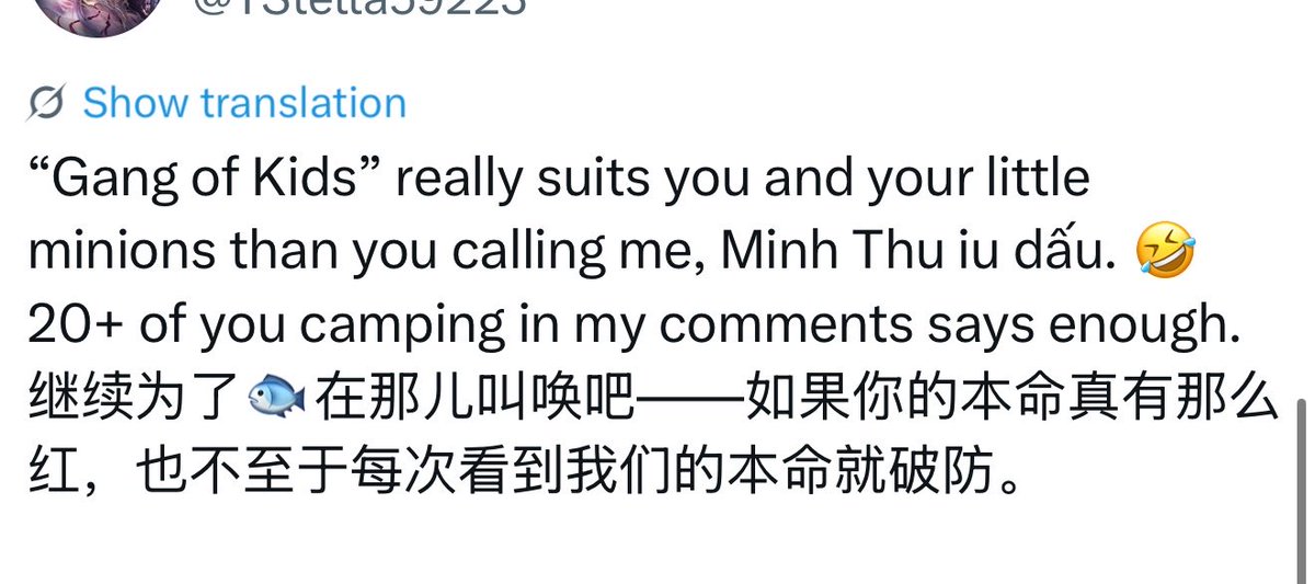 SylusTartarus04's tweet photo. Last post related to the issue with some 🐟 girl who are stalkers and liars at the same time

First, they brought fake revenue chart to X . When we came to correct the fake chart, they admitted that they don’t know exactly if this chart is correct or not and used tons of non-related info to justify themselves.

Secondly, they spread our X IDs on Weibo to seek for help from some CN 🐟 who came here and threatened to hire Taoist priest to curse us, real people (to her, giving correct data = harassing?). They even tried to harass me in 3 different languages because they stalked and thought that they know my real name in my language 😌

So pathetic 🐟 brain girls! 

I have just blocked her because one of the most important things in life is to avoid sick liars and stalkers 
I prefer talking about Sylus and the shitty Inflop which are causing trouble now.