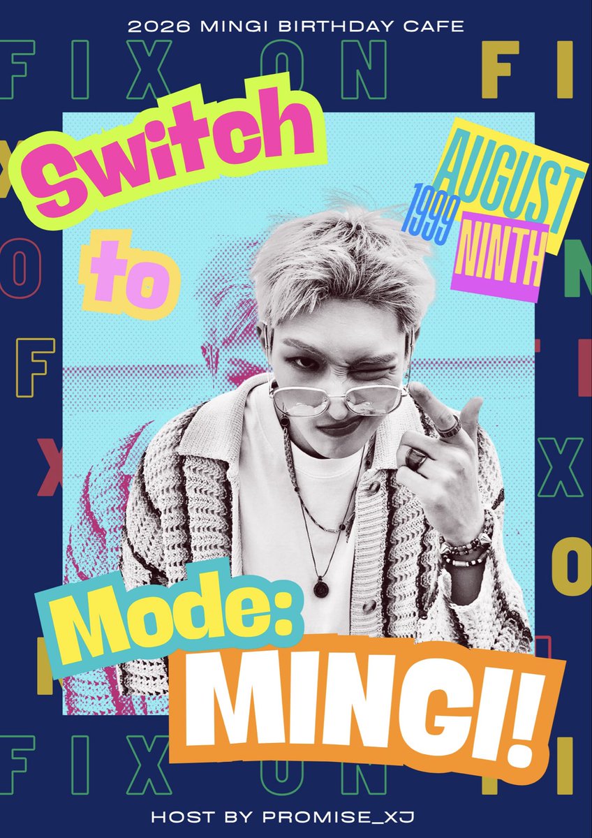 Promise_XJ's tweet photo. The time is now…… FIX ON!!!

2026 MINGI BIRTHDAY CAFE 
《Switch to Mode: MINGI!》

🗓️2026.8.7~8.9
📍Taipei,Taiwan 

主視覺公開￼🔥

\\

色彩，是很主觀的東西。
它會因為個人認知、辨識方式甚至是回憶而產生出不同的結果。

ATINY們眼中的旼琦，又是什麼顏色的呢？

#ATEEZ #MINGI https://t.co/9wwHaxvQY3