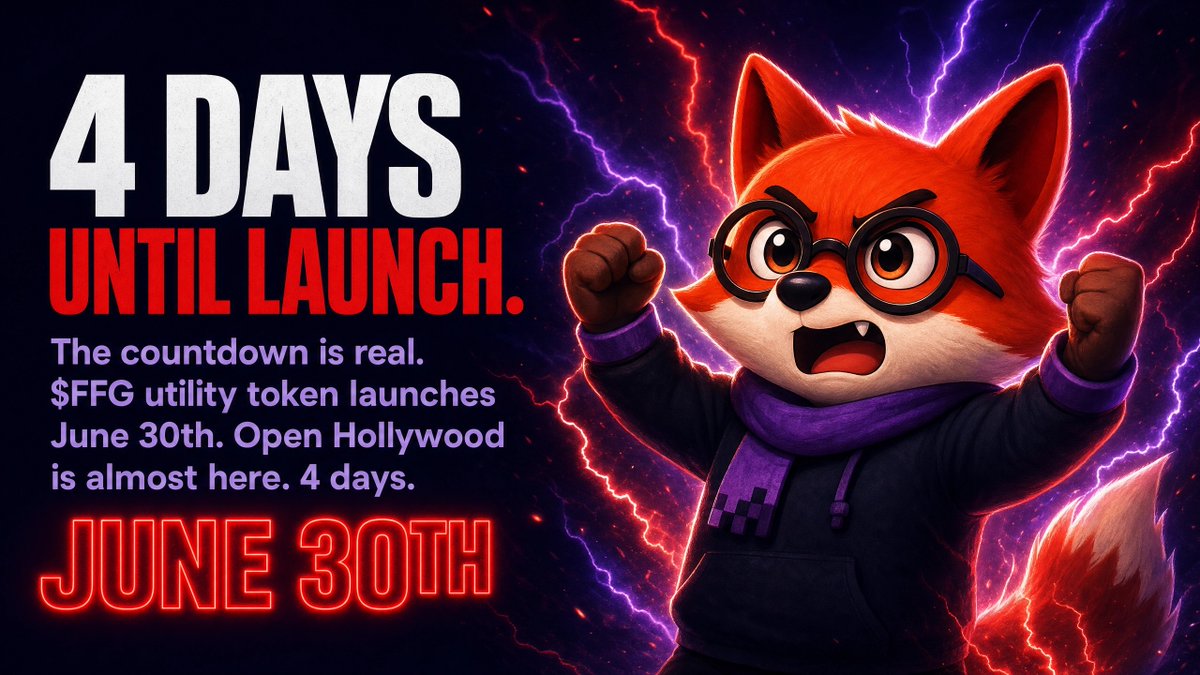 FFGcoin's tweet photo. ⚡ Just 4 days to go.
The countdown is on. On June 30, the $FFG utility token launches, marking the beginning of the Open Hollywood ecosystem.
The next chapter starts soon.
⏳ 4 days.
🚀 June 30.
🔥 Are you ready?
#FFG #OpenHollywood #Web3 #Crypto #TokenLaunch #Countdown https://t.co/Uf8OcAVODJ