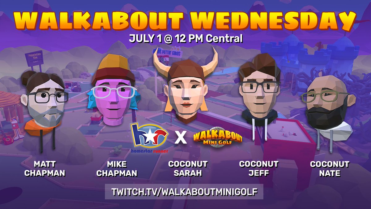 WalkaboutMG's tweet photo. It's a #WalkaboutWednesday so special, we're promoting it early!
On 7/1, Coconuts Sarah, Jeff & Nate will be joined by The Brothers Chaps, the creators of Homestar Runner! Come on by as the gang chats about our newest DLC and how it came to be. You won't want to miss it! https://t.co/oQacAkI0Tv