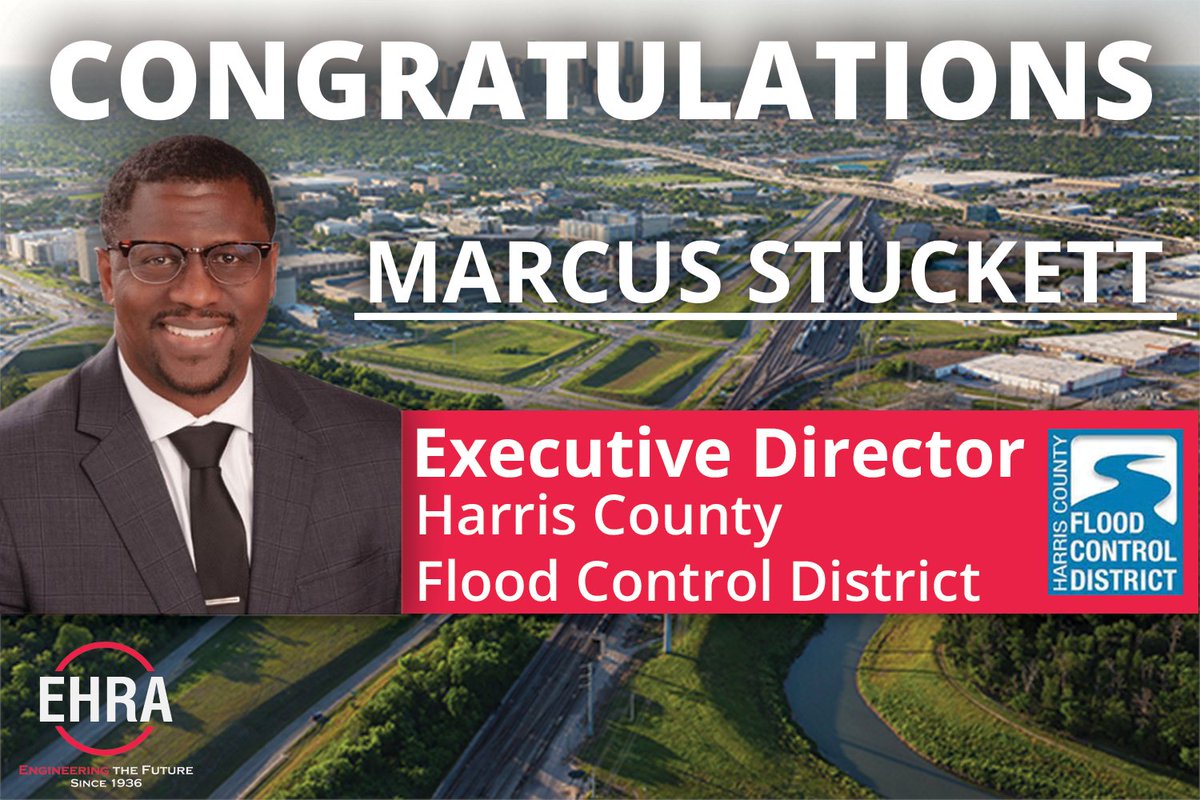 EHRAinc's tweet photo. Congratulations Marcus Stuckkett on becoming the Executive Director of the Harris County Flood Control District! We're excited to see you take on this role and continue to succeed. #EHRAEngineering https://t.co/v2hiMSww4Z