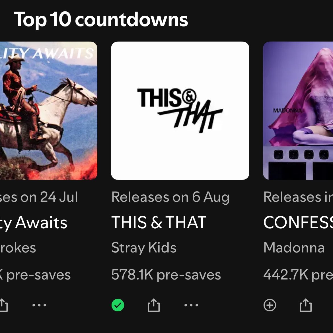 skzpopbase's tweet photo. #StrayKids’ “THIS &amp; THAT” remains at #5 with 578.1k pre-saves (+41.9k) on the Spotify Global Countdowns Chart!🔥

#THIS_AND_THAT #RUN_IT https://t.co/ZPdeOE0UhY