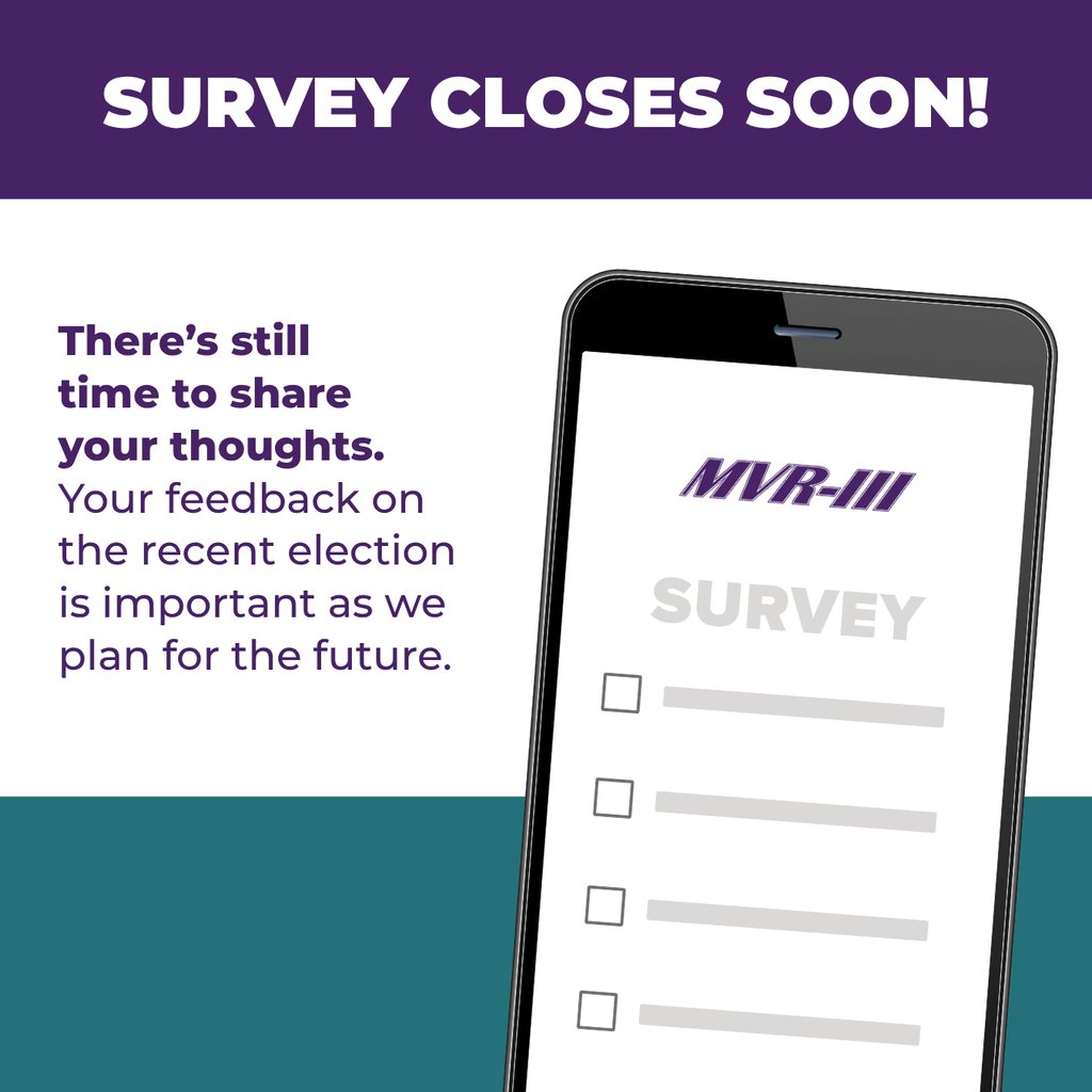 DistrictMVR3's tweet photo. Just a few days left! ⏰
There’s still time to share your thoughts on the recent election as we plan for the future.
Take the survey today: https://t.co/uW26LWEzvt
Thank you for making your voice heard! 💜
#MVNation #CommunityVoice https://t.co/1IegddNlnB