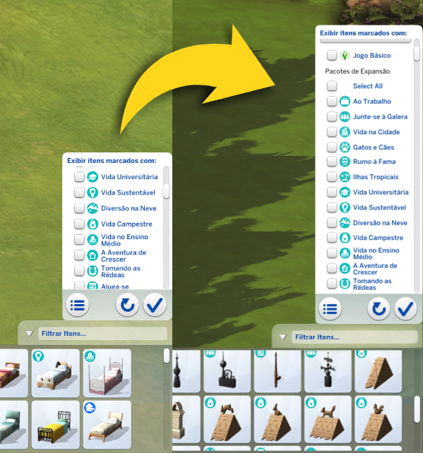 PlumbobKingdom's tweet photo. .@TheSimsDirect You talk a lot about improving the game's quality of life, but after more than 10 years and an endless number of items in the catalogs, we still have to deal with these tiny menus when searching for an object, piece of clothing, or an specific pack among hundreds https://t.co/tB9bHLPiTl