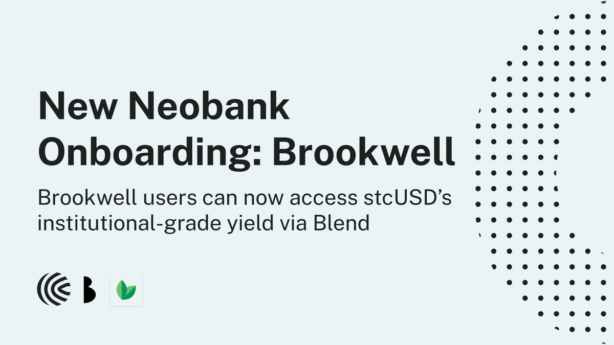 CapApp's tweet photo. New Neobank Onboarding 🤝

@brookwellapp joins the Cap family via @blend_money, empowering their users to access stcUSD's institutional-grade yield that's backed by financial guarantees.

Learn more why Brookwell chose Cap to be their trusted credit partner 👇 https://t.co/VvOv9an2WD