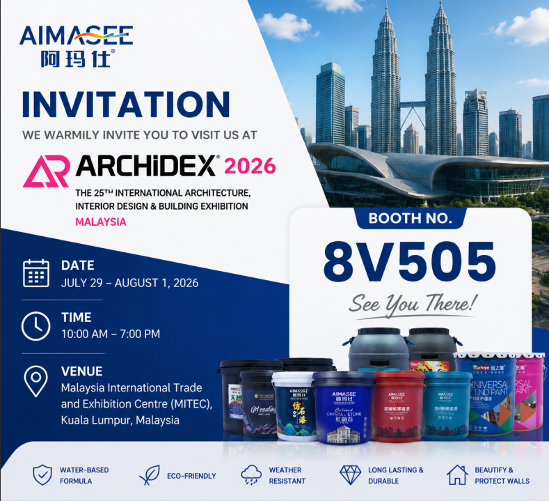 AimaseeCoating's tweet photo. We are ready for ARCHIDEX 2026.

📍 Booth 8V505
📅 July 29 – Aug 1
📌 MITEC Malaysia
AIMASEE COATINGS will showcase real stone paint &amp; exterior wall solutions.
Welcome to visit us!

#archidex2026 #aimaseecoating #malaysia #texturepaint #wallfinish #stonepaint #latexpaint https://t.co/nzgpYA8oSj
